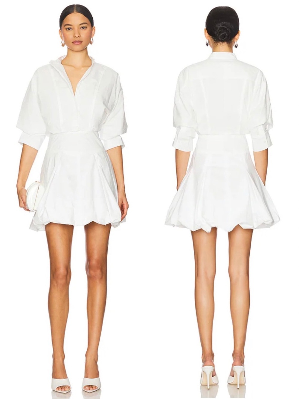 NWOT SIMKHAI Effie Bubble Mini Dress White Size 2 Cocktail Bridal Quiet Luxury